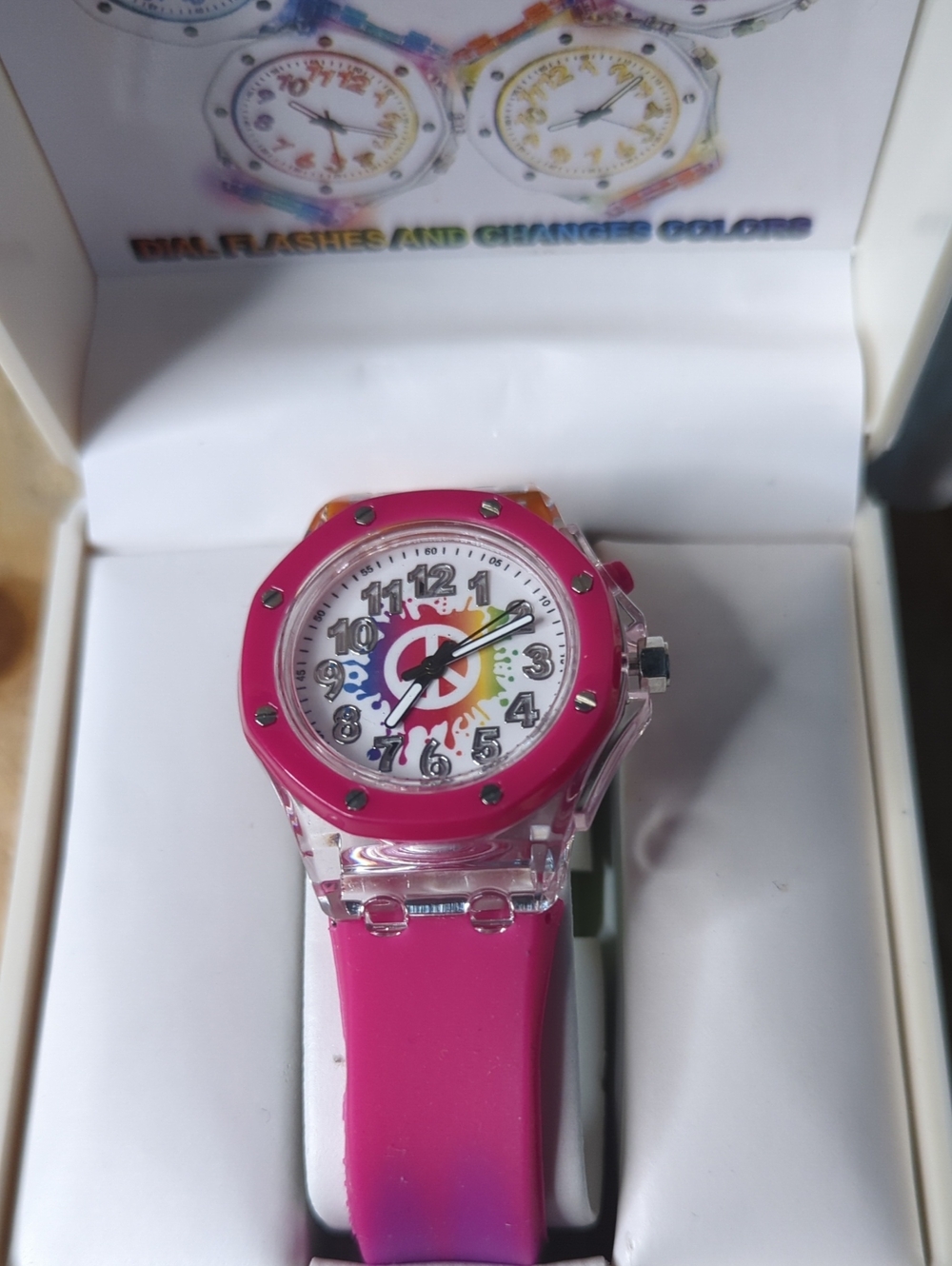 Accutime Watch Corp. Rainbow Peace Sign Watch
